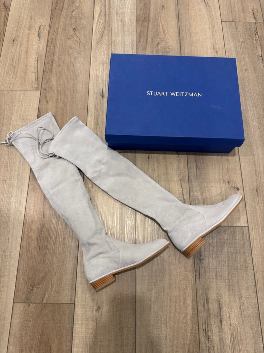 New With Tags Stuart Weitzman Light Gray Over-the-Knee Suede Boots